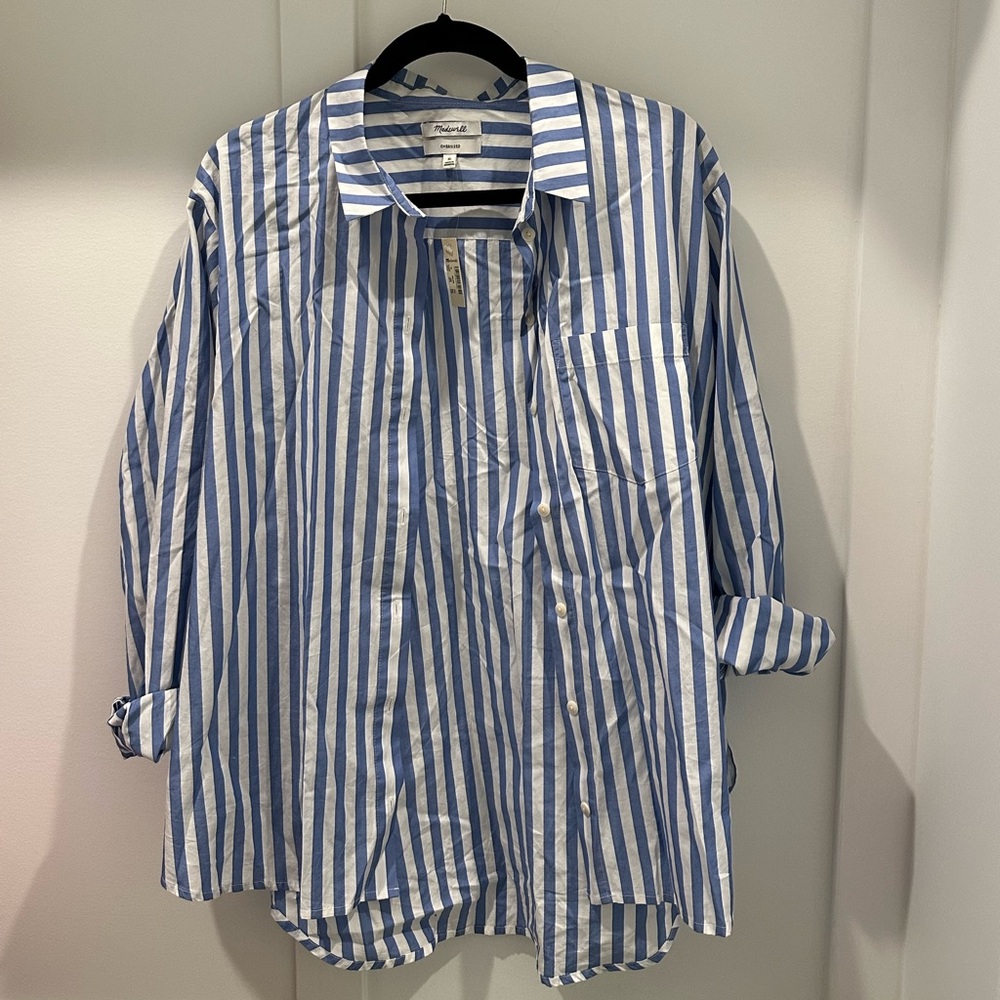 Madewell Blue and White Casual Button Down Shirt